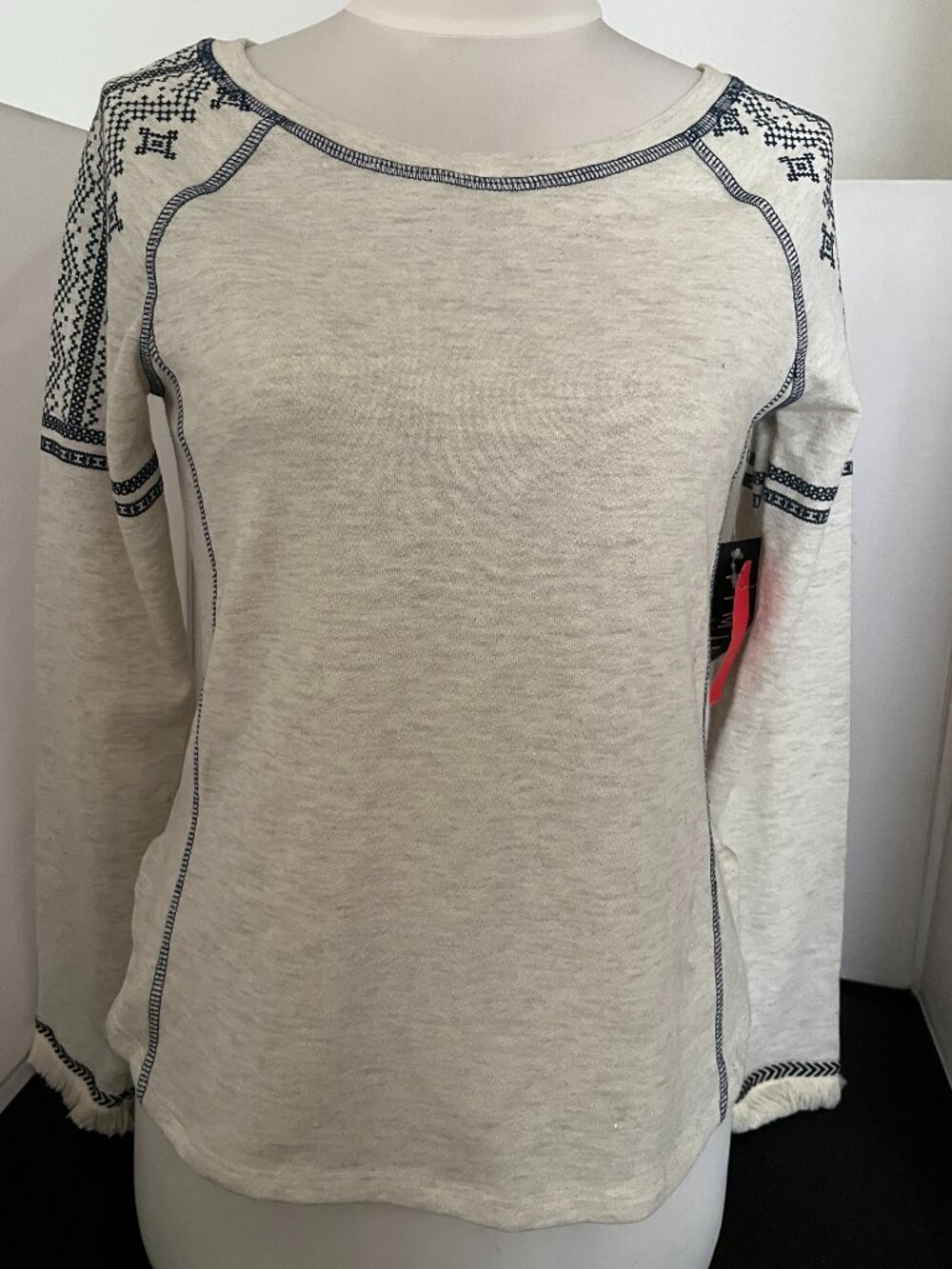 Boho-Chic Pull Over w Fringe Sleeve and Embroidered arm